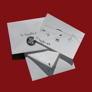 Paper card and envelop with black ink. An original artwork by James Arax
