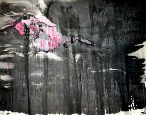 PINK STORM 1 Size 57,87inx44,88in by the french painter James Arax made in 2004.  BLACK STORM SERIE. THEMATIC Flowing Cloud