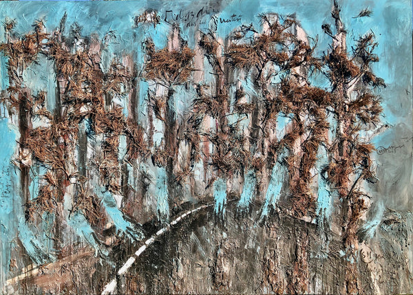 DAS UNWETTER D13 110,2inx78,7in  a painting on canvas by the french contemporary painter James Arax made in 2003. This painting was made with pine branches from trees fallen during the violent storms Lothar and Martin in December 1999. 