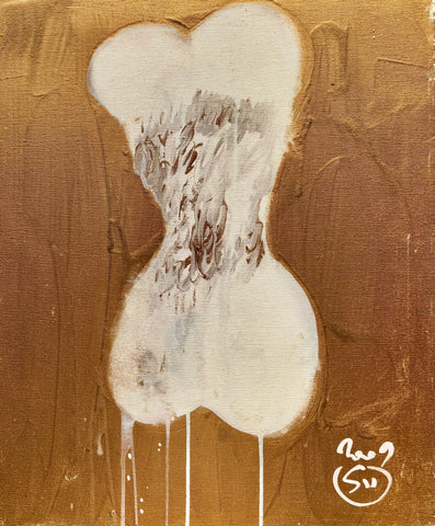GOLD CORSET XS3 14,96inx18,11in a painting on canvas by the french contemporary painter James Arax made in 2009.