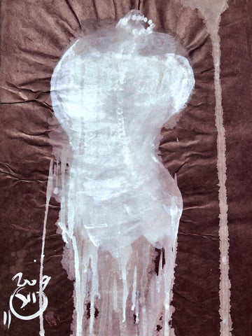 CORSET LOKTA 2 15,74inx19,68in a painting on lokta paper  by the french parisien contemporary painter James Arax made in 2009
