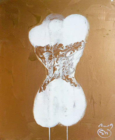 GOLD CORSET XS5 14,96inx18,11in a painting on canvas by the french contemporary painter James Arax made in 2009.